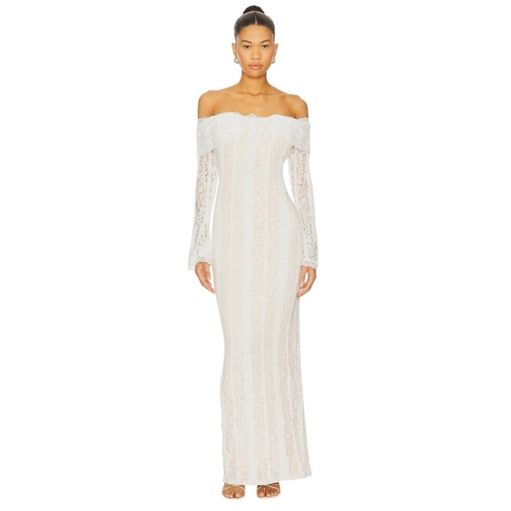 MORE TO COME Annabelle Off Shoulder Maxi in White XXSmall New Womens Lace Gown